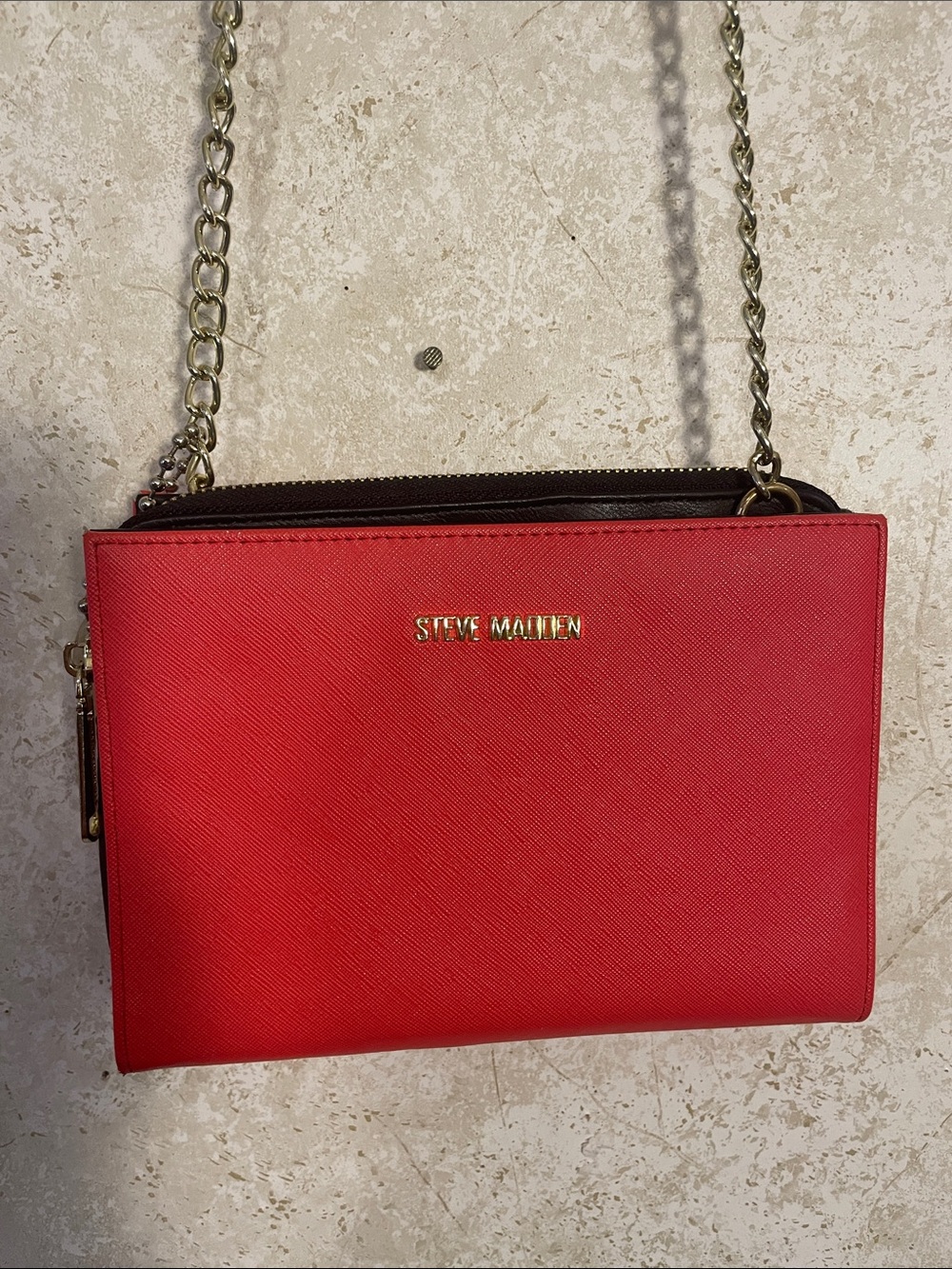 Steve Madden Polyurethane  Red Crossbody with Gold Chain Strap